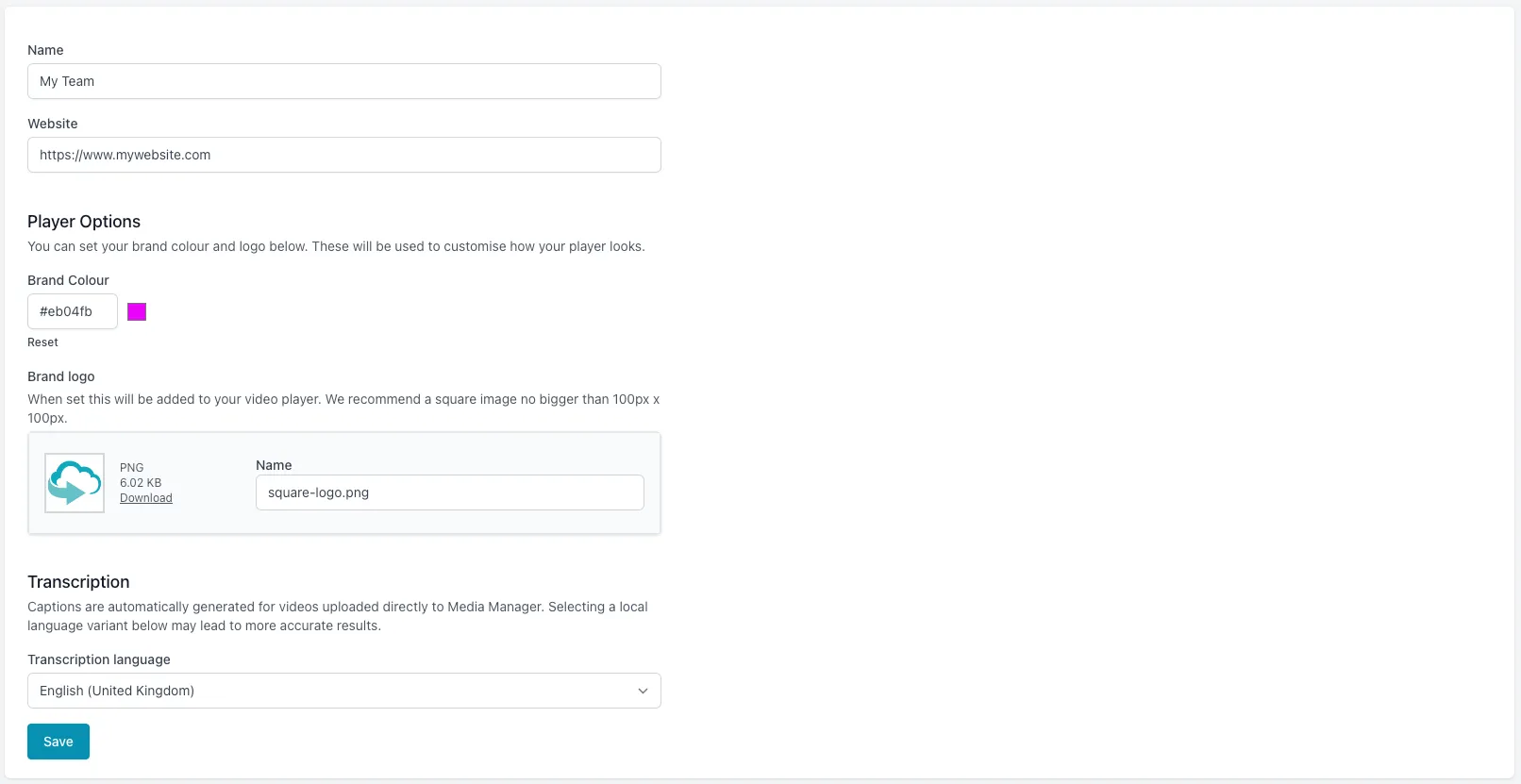 Team settings Team settings