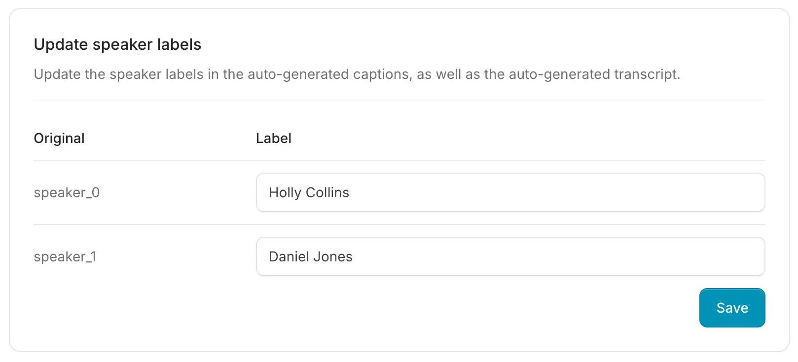 Manage speaker labels